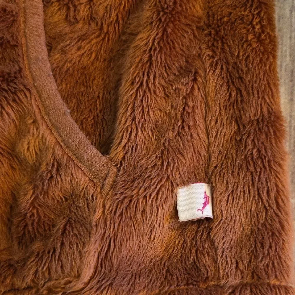 Brown Fleece Zip-Up Jacket with Stand-Up Collar